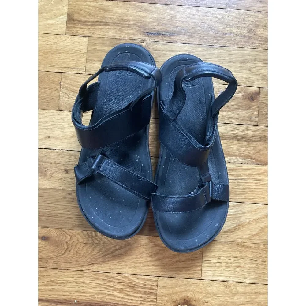 TEVA Madera Platform Black Leather Sandals Women's Size 8.5 US